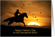 Riding Cowboy Happy Fathers Day Customizable for Boss card