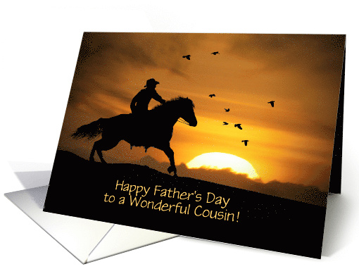 Happy Fathers Day For Cousin with Cowboy and Horse Customizable card