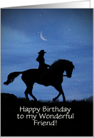 Birthday for Friend Horse and Rider in Moonlight Custom Cover card