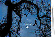 Wicca Inspired Happy Birthday with Ravens and Oak Tree Blessed Be card