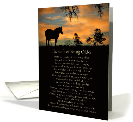 Beautiful Spiritual Gift of Being Older with Horse and Sunset card