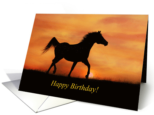 Happy Birthday Arabian Horse Trotting in Sunset Spirited card