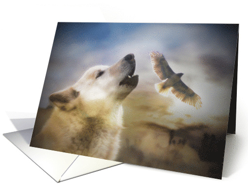 Happy Birthday Wolf and Hawk Native American Southwestern Spirit card
