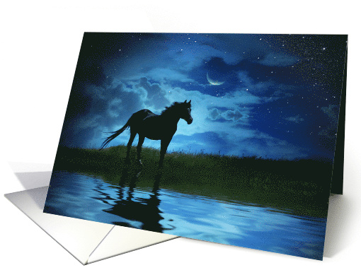 Horse Blank Fantasy Note Card with Crescent Moon and Starry Sky card