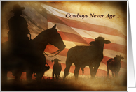 Cowboy American Flag with Steers Roundup Funny Vintage Grunge Look card