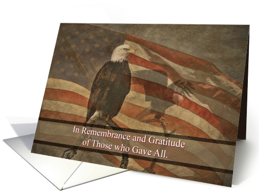 Memorial Day Bald Eagle and Flag Distressed Look Remembrance card