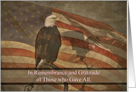 Memorial Day Bald Eagle and Flag Distressed Look Remembrance card