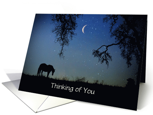 Thinking of You Horse and Moon Starry Sky with Oak Tree Custom card