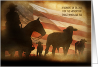 Memorial Day Memorial with Grunge Look Cowboy Cattle and Flag Vintage card