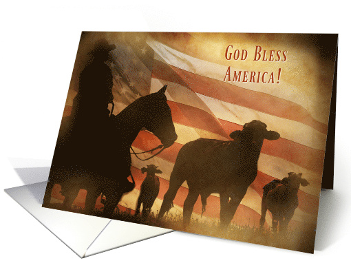 July 4th Patriotic Distressed Cowboy American Flag God... (1681542)