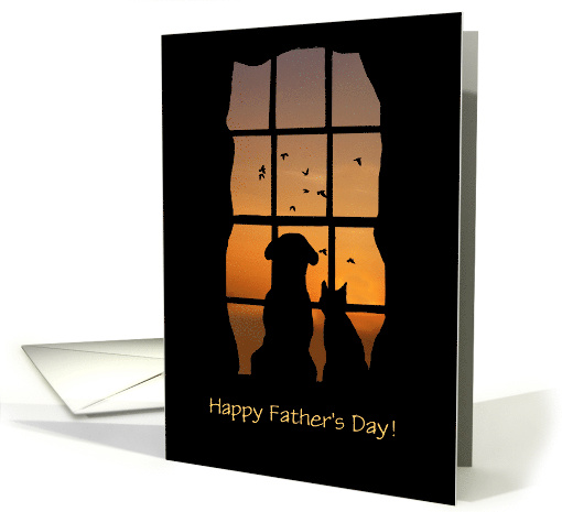 Happy Father's Day from Dog and Cat Pet in Window Customizable card