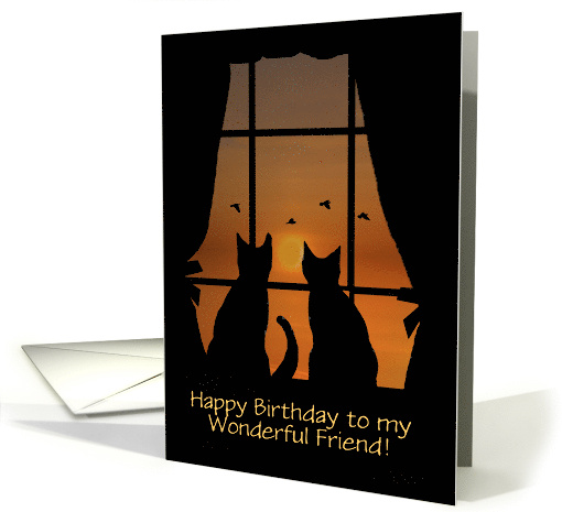 Happy Birthday for Friend with Cats in Window Customizable card