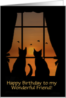 Happy Birthday for Friend with Cats in Window Customizable card