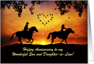 Country Western Happy Anniversary Cute Customizable For Son and Wife card