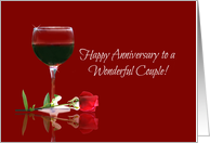 Anniversary for Wonderful Couple with Red Rose and Wine card