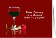 Happy Anniversary to Mother and Step Father Wine and Rose Custom card