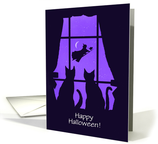 Cute Cats in Window with Witch and Kitty on Broom... (1686260)
