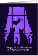 Happy 1st Halloween in Your New Home Two Cats in the Window Custom card