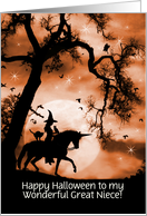 Halloween Witch and Unicorn for Great Niece Cute and Customizable card