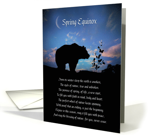 Spring Equinox Ostara with Bear Butterflies and Blessing card