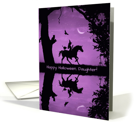 Happy Halloween Daughter Cute Witch Unicorn Cat and Ravens card