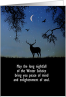 Custom Winter Solstice with Elk Ravens and Crescent Moon Starry Sky card