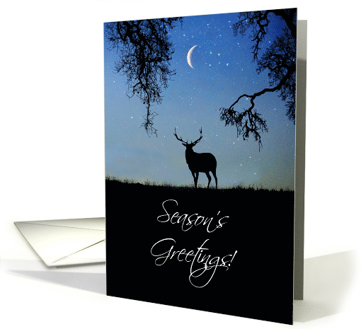 Season's Greetings with Elk and Crescent Moon Starry Sky Nature card