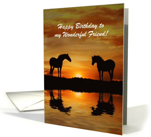 Horses and Sunrise Happy Birthday Wonderful Friend Custom card