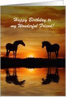 Horses and Sunrise Happy Birthday Wonderful Friend Custom card