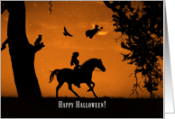 Halloween Witch Horse Owl Raven and Girl Fun card