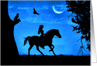 Winter Solstice Owl Raven Horse and Rider Crescent Moon Night card