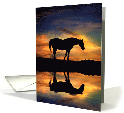 Horse In Southwestern Sunset and Pond of Water Blank card (1690308)