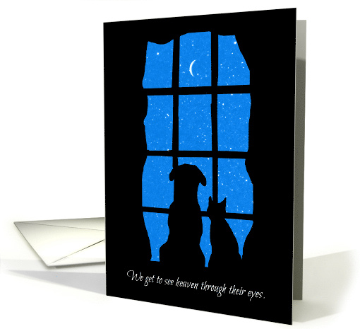 Pet Sympathy with Dog and Cat Looking Through Window at Heaven card