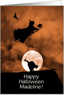 Halloween Custom Name Witch and Cats Cute card