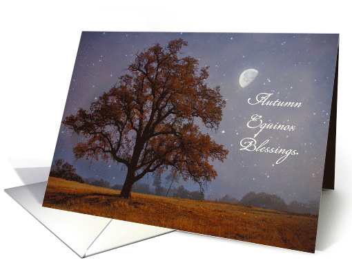 Autumn Equinox Mabon Blessings Fall Oak Tree and Moon... (1700210)