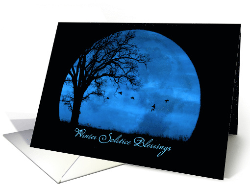 Beautiful Winter Solstice Oak Tree Winter Full Blue Moon Custom card