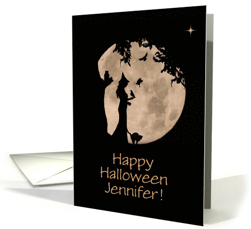 Halloween Witch and Familiars Custom Name Cute With Animals card
