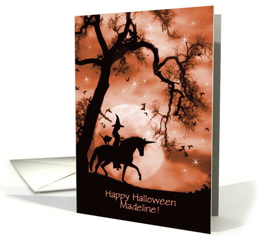 Halloween Custom Name Witch Unicorn Cat Magical Mystical card