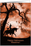 Halloween Custom Name Witch Unicorn Cat Magical Mystical card