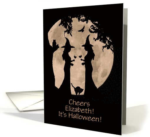 Halloween Custom Name Witches Wine Owl Cat Raven Funny card (1703910)