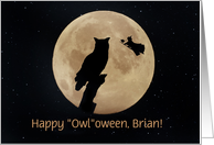 Halloween Custom Name Owloween Funny with Owl Witch Cat and Moon card