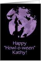 Custom Halloween with Witches Wolf Cats Ravens and Owl Custom Name card