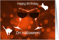 Happy Halloween Birthday Custom Cover WIne Witch and Cat Fun card