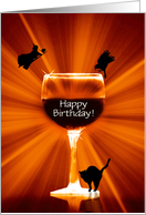 Happy Halloween Birthday Wine Witch Raven and Cat Fun Custom Cover card
