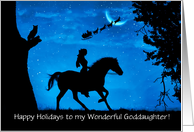 Goddaughter Happy Holidays Horse and Girl Riding Santa Custom Cover card