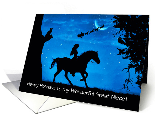 Great Niece Custom Happy Holidays with Horse Owl and Santa card