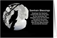 Samhain Custom Cover with Owl Oak and Full Moon Blessings Poem card