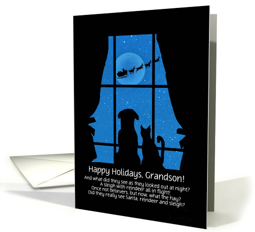 Grandson Happy Holidays Custom Front Cute Dog Cat Poem card (1704370)