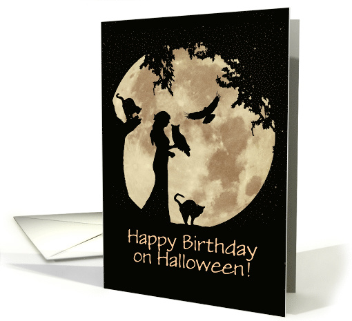 Halloween Birthday Custom Text Cover Lady Owl Black Cats Raven card