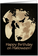 Halloween Birthday Custom Text Cover Lady Owl Black Cats Raven card